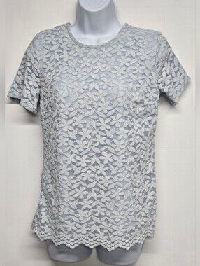 Teddi Rose S Light Blue Top Short Sleeve Lined With Lace Overlay
